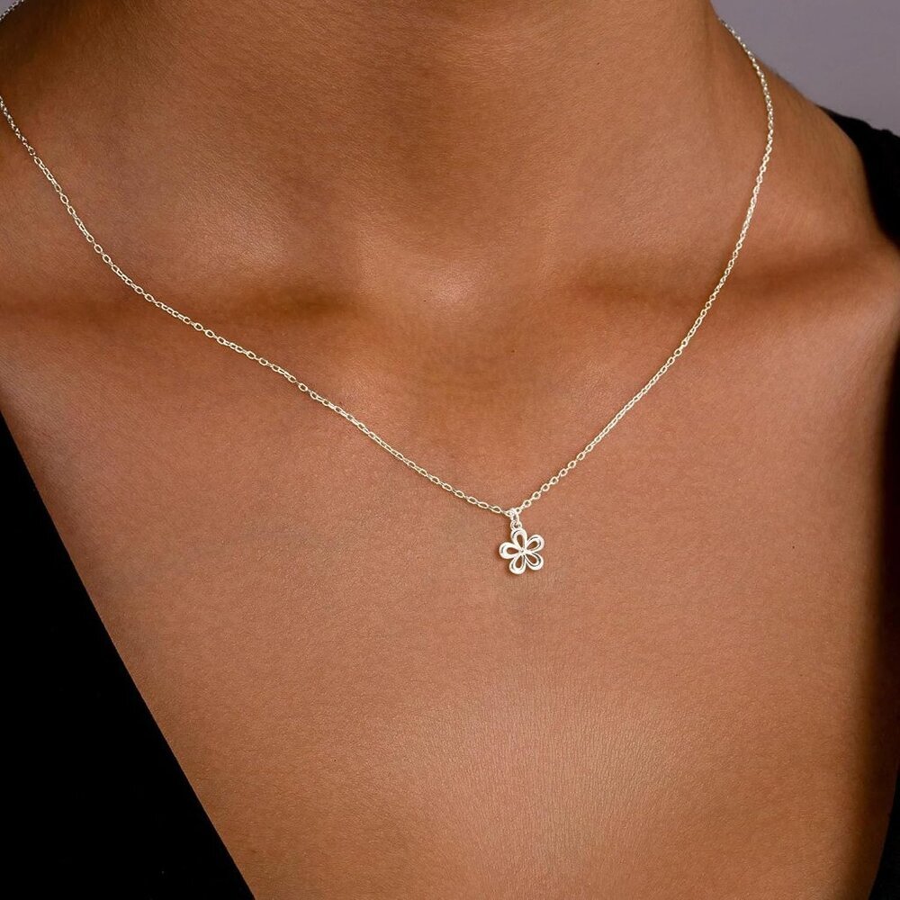 Silver Necklace for Women, 14K White Gold Plated Dainty Infinity Bead Star of Da - Picture 3 of 7